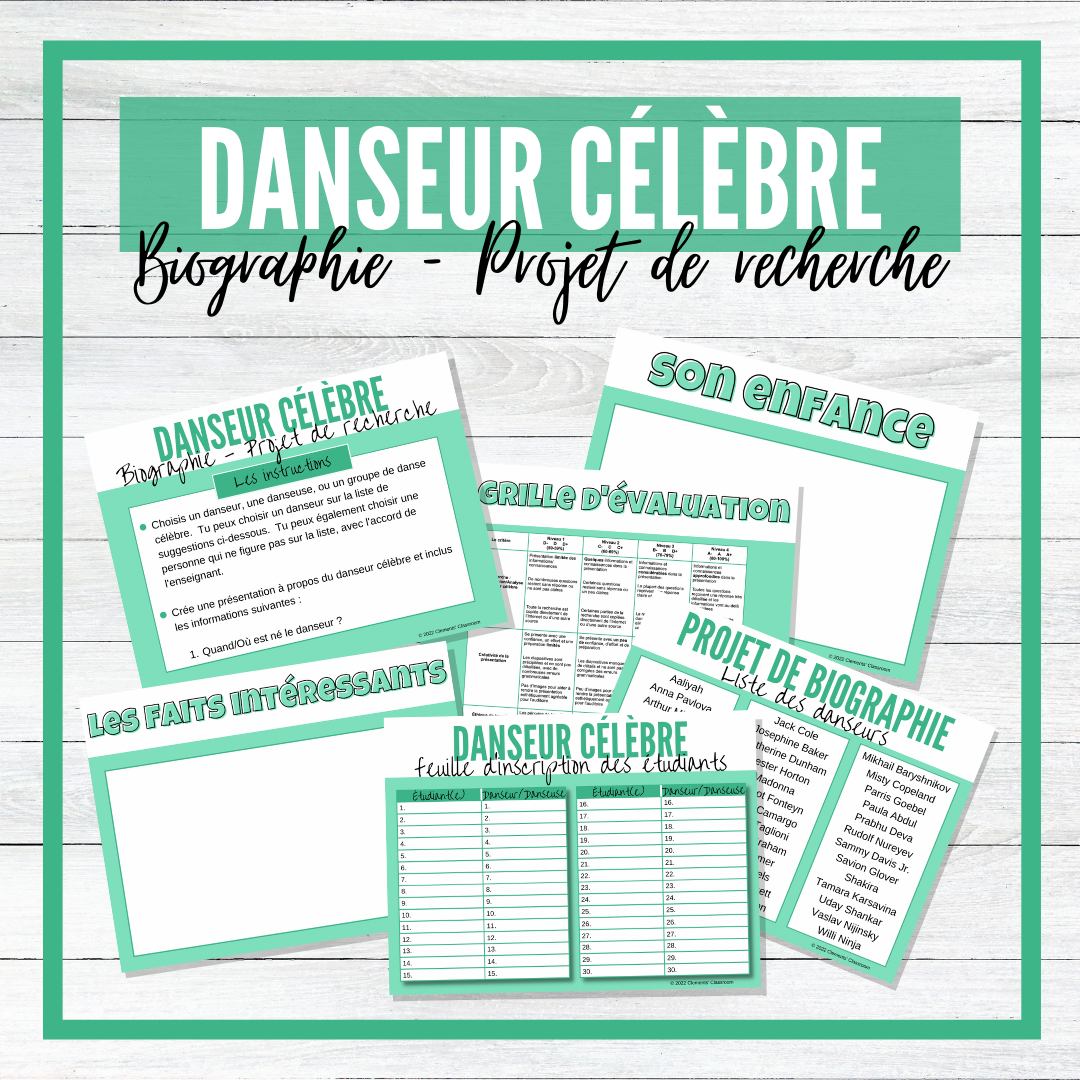 Danseur célèbre - French Biography Research Project for Google Slides™