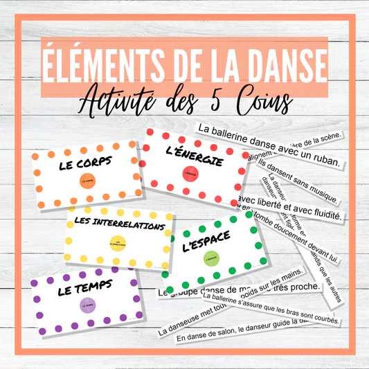 Les éléments de la danse - Activité des 5 coins - French Dance Activity