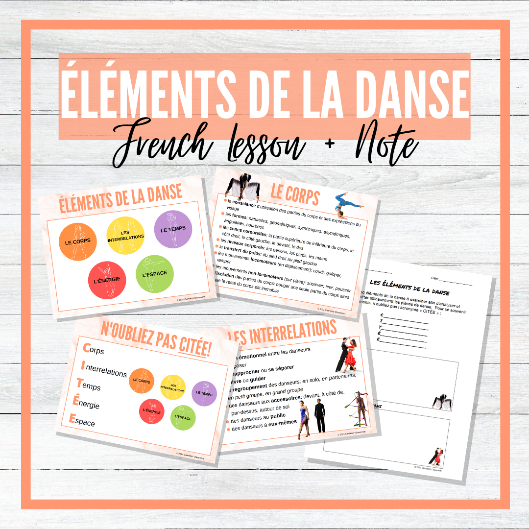 Les éléments de la danse - French Elements of Dance Lesson and Note