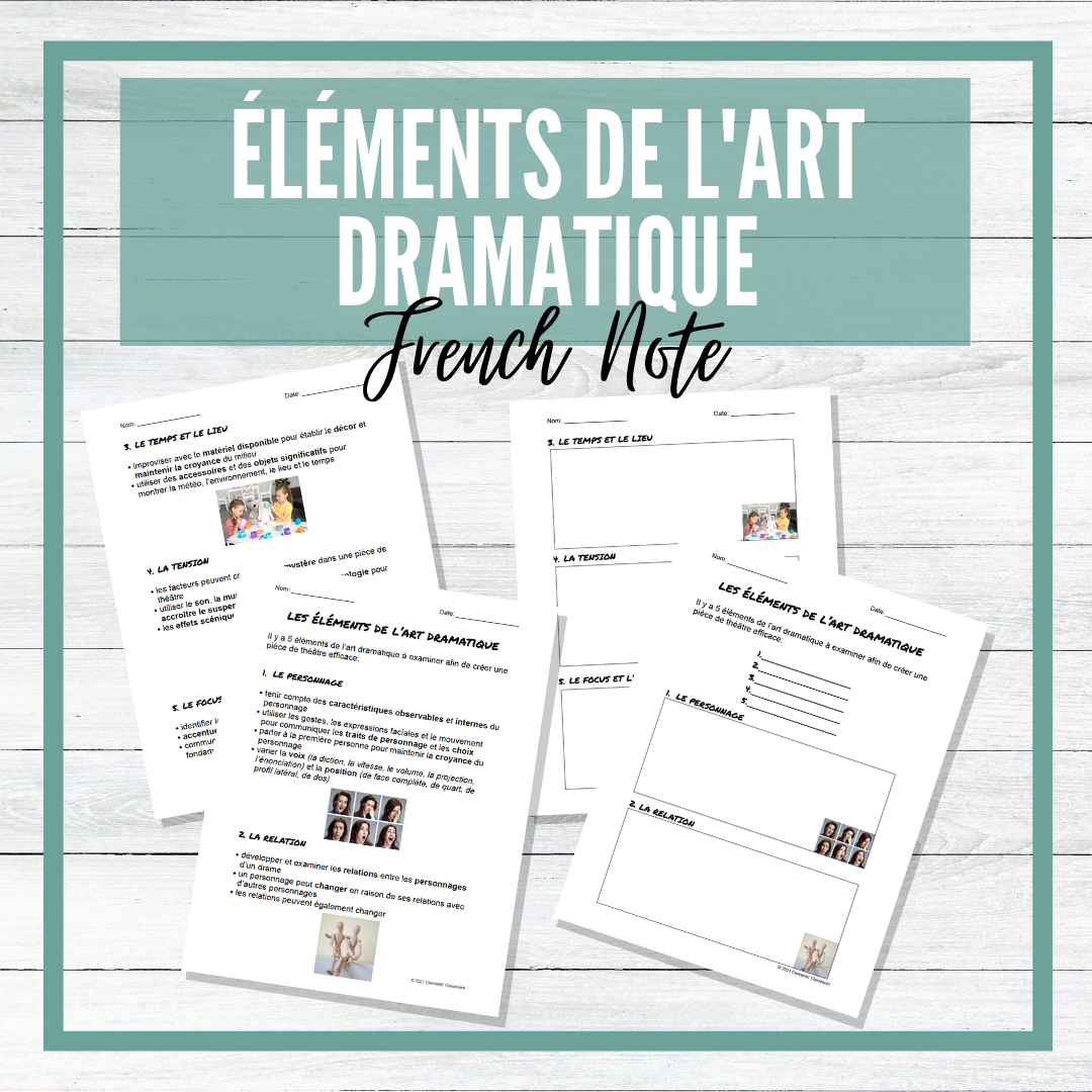 Les éléments de l'art dramatique - French Elements of Drama Note and Template