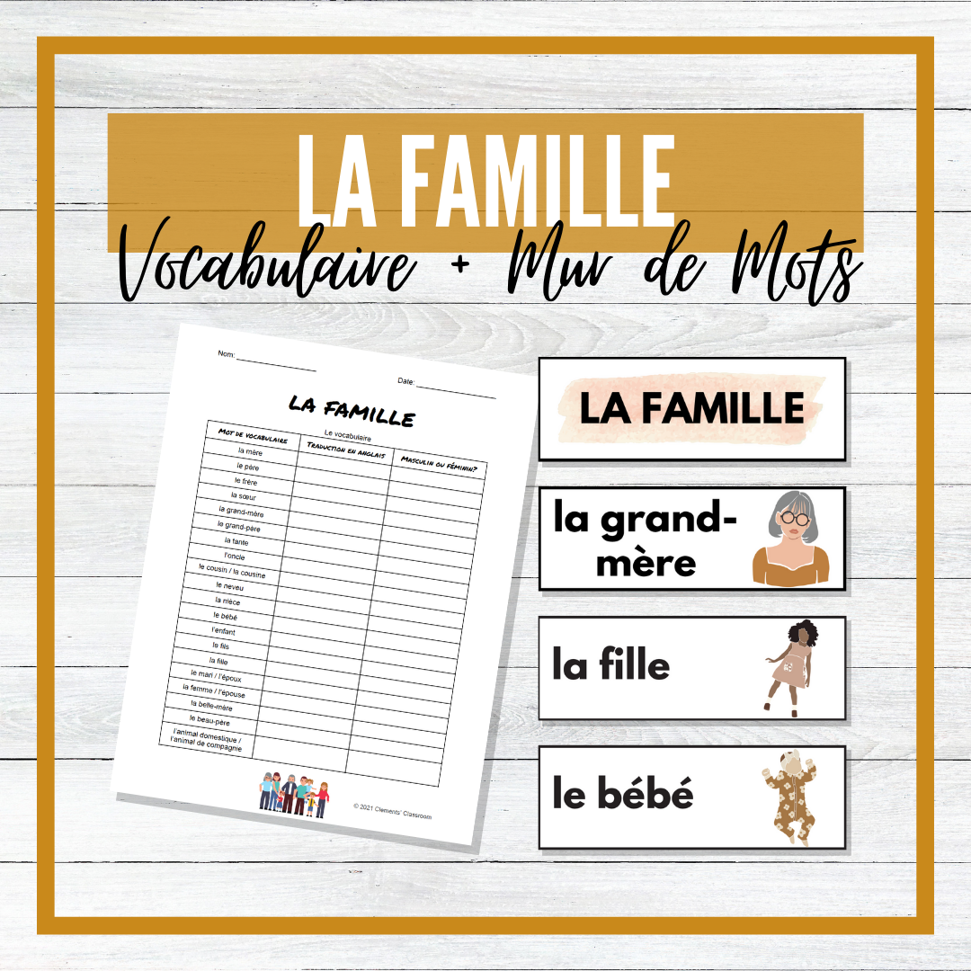 La Famille - Family - French Vocabulary Activity + Word Wall