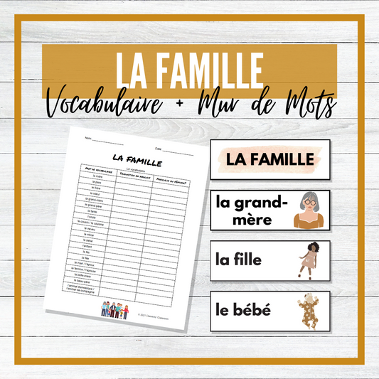 La Famille - Family - French Vocabulary Activity + Word Wall