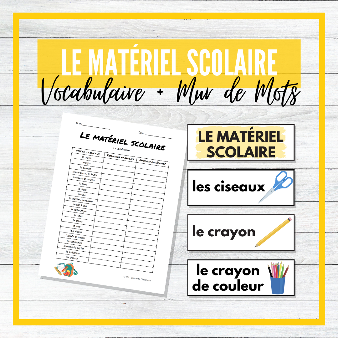 Les fournitures scolaires Word Search