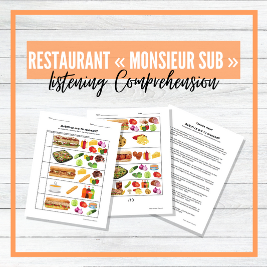 Restaurant « Monsieur Sub » - Qu'est-ce que tu voudrais? Listening Comprehension