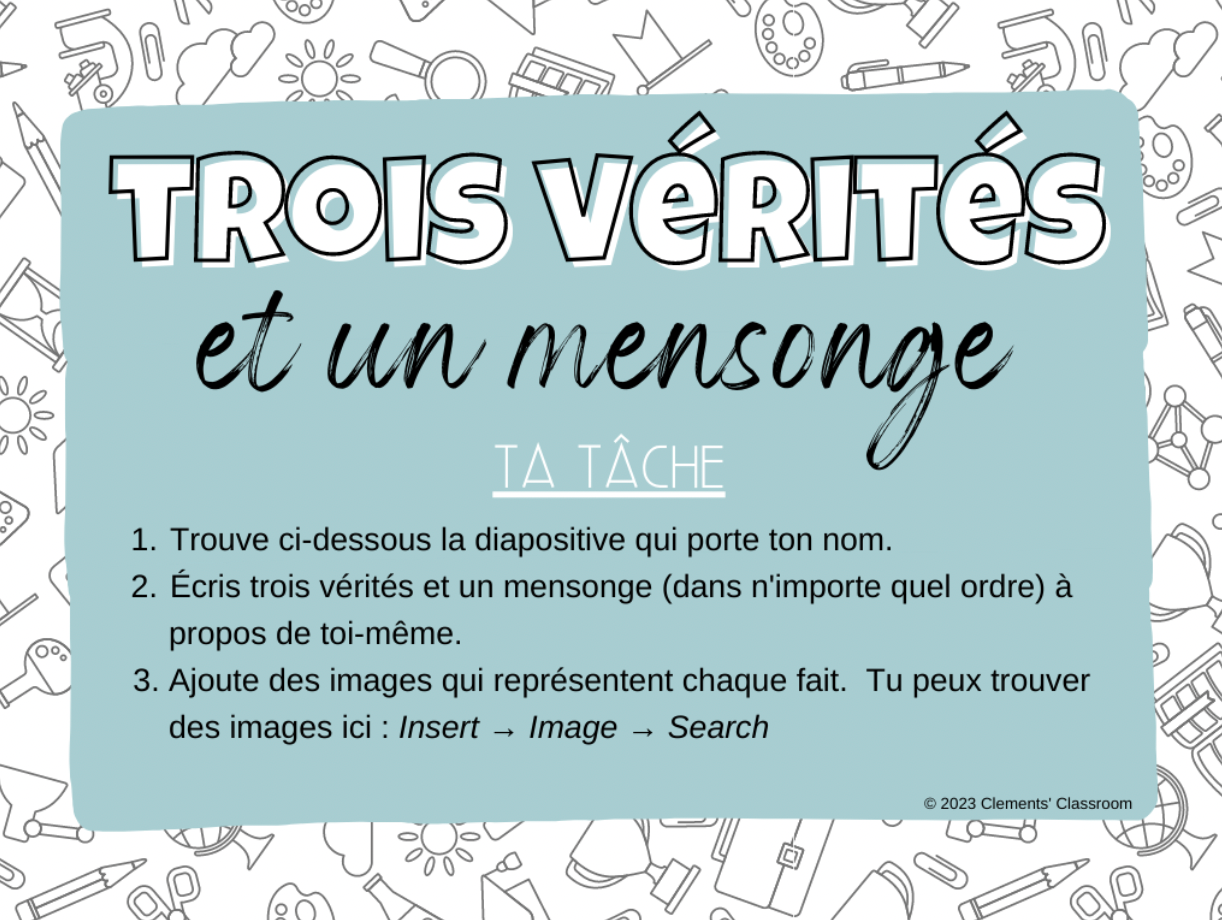 Trois vérités et un mensonge - French Google Slides™ Activity & Game