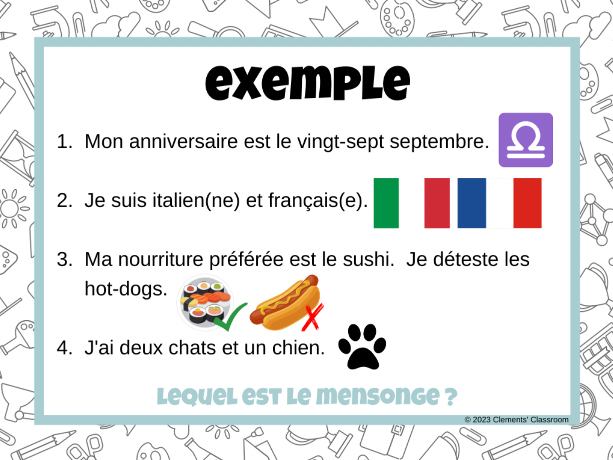 Trois vérités et un mensonge - French Google Slides™ Activity & Game