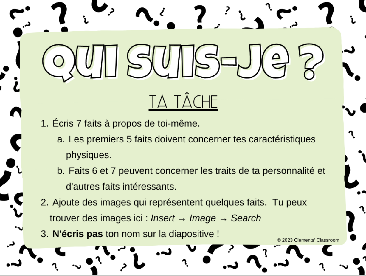 Qui suis-je ? - French Je me présente Google Slides™ Activity & Game