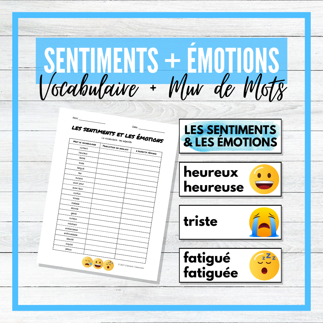 Sentiments et Émotions - Feelings and Emotions French Unit - BUNDLE!