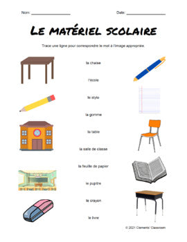 Matériel Scolaire - School Supplies - Matching Activity