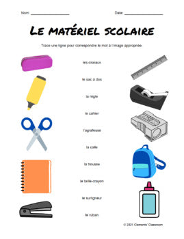 Matériel Scolaire - School Supplies - Matching Activity