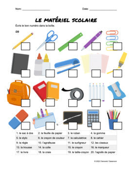 Le matériel scolaire - School Supplies - French Reading Comprehension Test