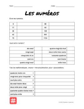 Numéros - Numbers - French Lesson and Activities