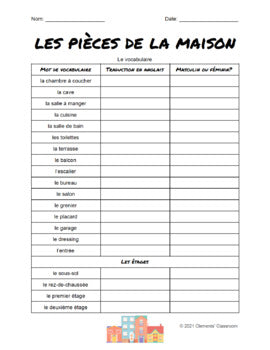 Pièces de la maison - Rooms of a House - French Vocabulary Activity + Word Wall