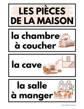 Pièces de la maison - Rooms of a House - French Vocabulary Activity + Word Wall