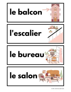 Pièces de la maison - Rooms of a House - French Vocabulary Activity + Word Wall