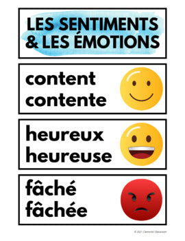 Sentiments et Émotions - Feelings - French Vocabulary Activity + Word Wall