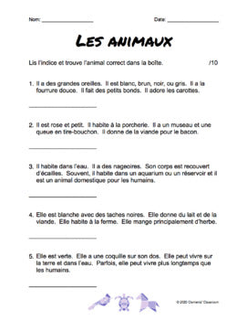 Animaux - Animals - Reading Comprehension