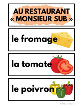 Au Restaurant « Monsieur Sub » - French Vocabulary Activities + Word Wall