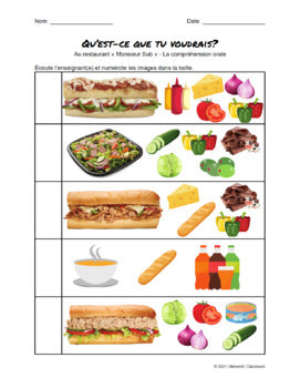 Restaurant « Monsieur Sub » - Qu'est-ce que tu voudrais? Listening Comprehension