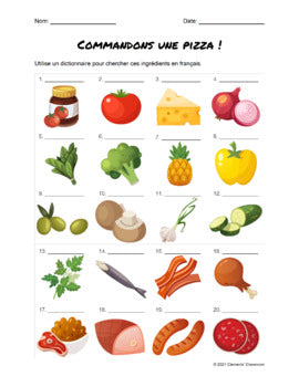 Pizza - La Pizza - French Vocabulary Activities + Word Wall