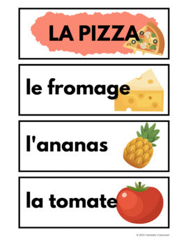 Pizza - La Pizza - French Vocabulary Activities + Word Wall