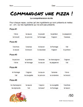 Commandons une pizza ! - Pizza - French Reading Comprehension Task