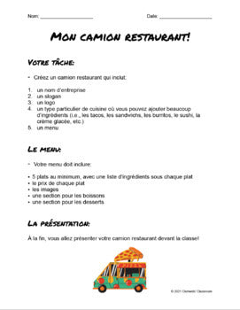 Mon Camion Restaurant - My Food Truck - Google Slides™ Activity + PDF Assignment