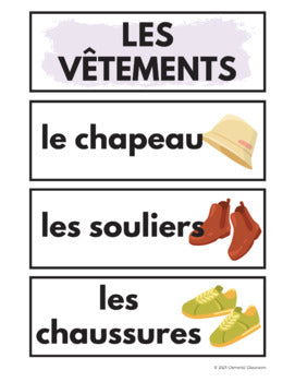 Les Vêtements - Clothing - French Vocabulary Activity + Word Wall