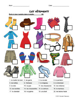 Vêtements - French Clothing - Reading Comprehension Test