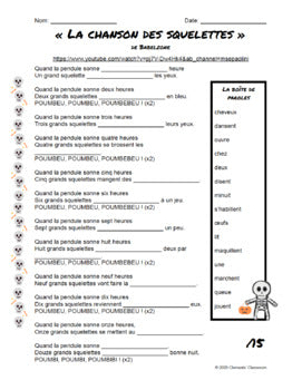 L'Halloween French Songs / Chansons - Fill in the Blanks - Listening Activities