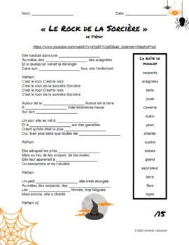 L'Halloween French Songs / Chansons - Fill in the Blanks - Listening Activities