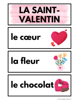 La Saint-Valentin - Valentine's Day - French Vocabulary Activity + Word Wall