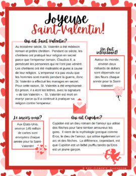 La Saint-Valentin - French Valentine's Day Reading Comprehension