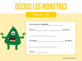 Décris les monstres! - Parties du corps - Google Slides™ Writing Activities