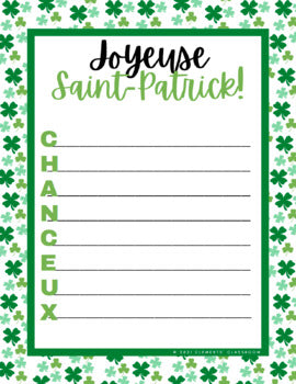 Jour de la Saint-Patrick - St. Patrick's Day - Acrostic Poems - English & French