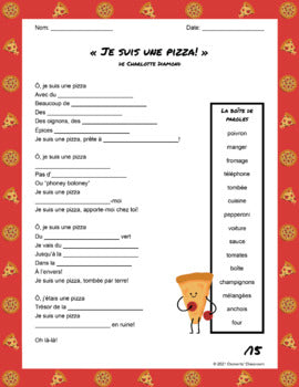 Je suis une pizza! - French Song/Chanson - Fill in the Blanks Listening Activity