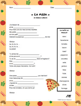 La Pizza - French Song / Chanson - Fill in the Blanks - Listening Activity