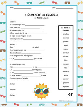 Vêtements - French Songs / Chansons - Fill in the Blanks Listening Activities