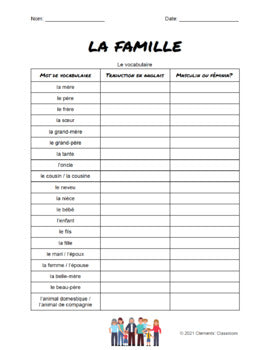 La Famille - Family - French Vocabulary Activity + Word Wall