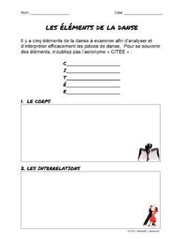 Les éléments de la danse - French Elements of Dance Lesson and Note