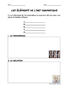 Les éléments de l'art dramatique - French Elements of Drama Note and Template