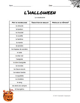 Halloween - French Vocabulary Activity, Word Wall & Loto/Bingo