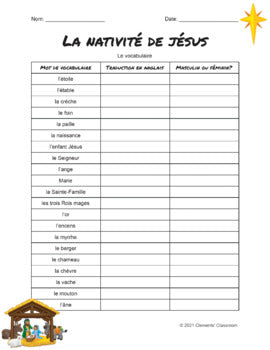 Noël : Nativité de Jésus - French Christmas Vocabulary Activity, Word Wall, Loto/Bingo - RELIGIOUS