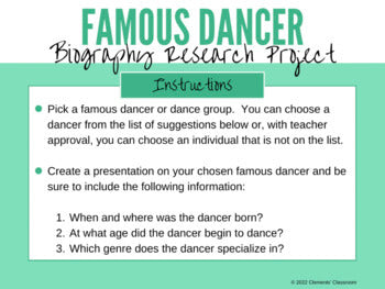 Famous Dancer Biography Research Project for Google Slides™