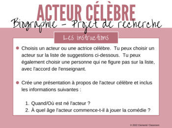 Acteur célèbre - French Biography Research Project for Google Slides™