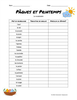 Pâques et Printemps - French Easter & Spring Vocabulary Activity, Word Wall + Loto/Bingo