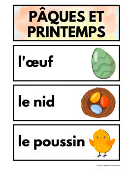 Pâques et Printemps - French Easter & Spring Vocabulary Activity, Word Wall + Loto/Bingo